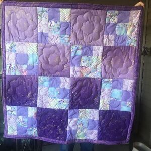 Fairy Tales in Purple Stardust Hand Crafted Quilt and Pillow